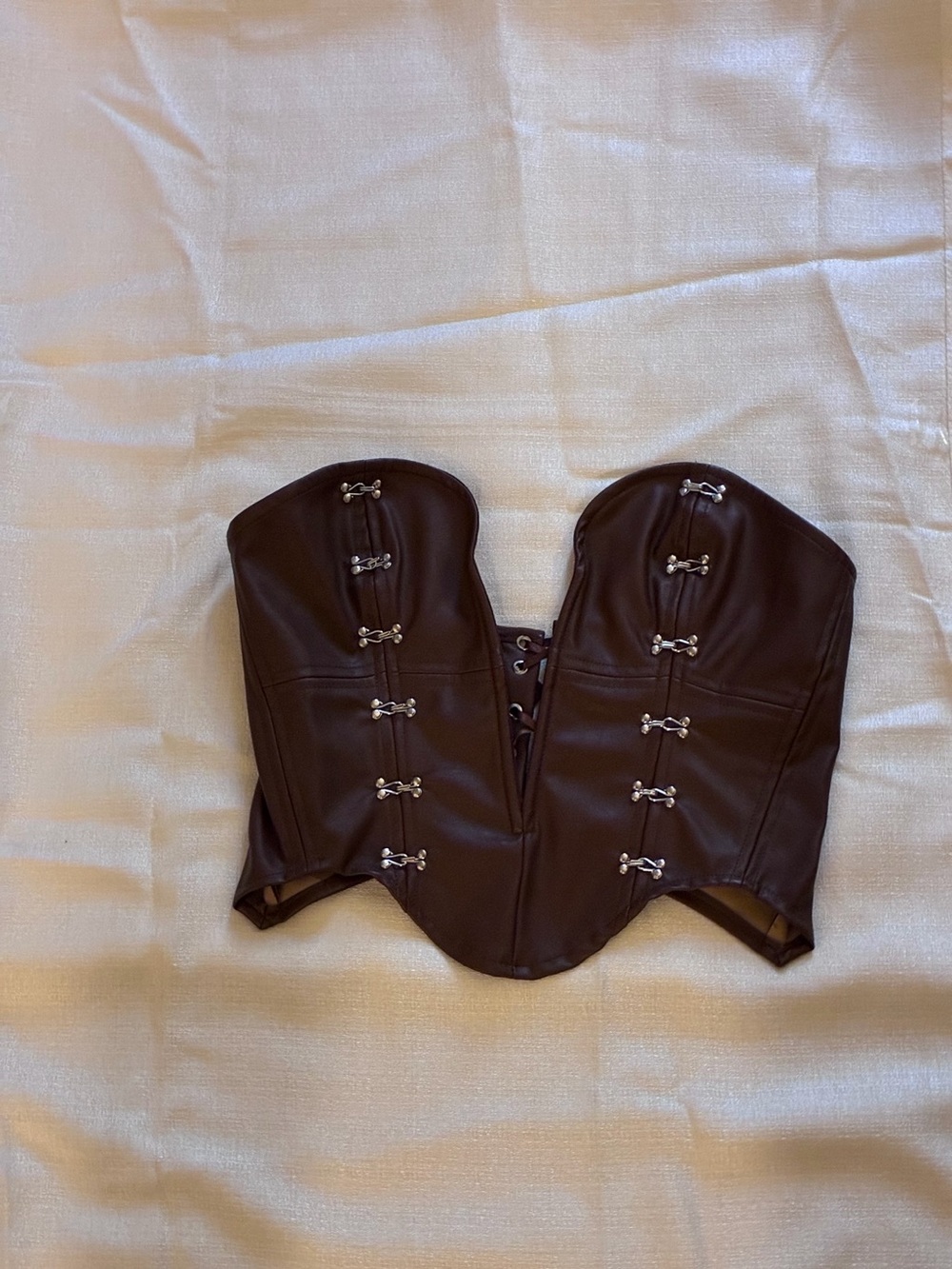 Fashion Nova Dark Brown Faux Leather Corset Crop Top